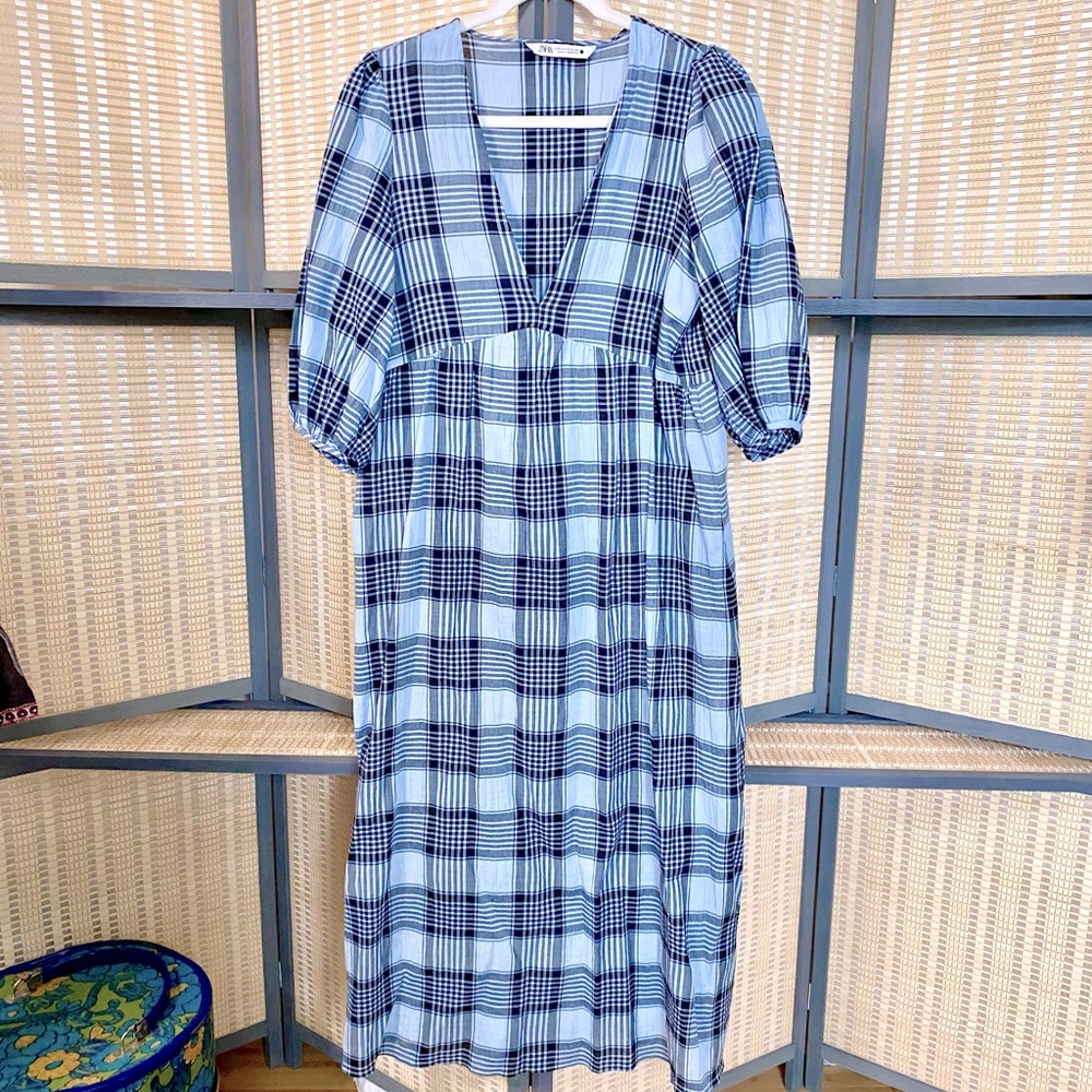 Zara Seersucker Blouson Dress, szXS